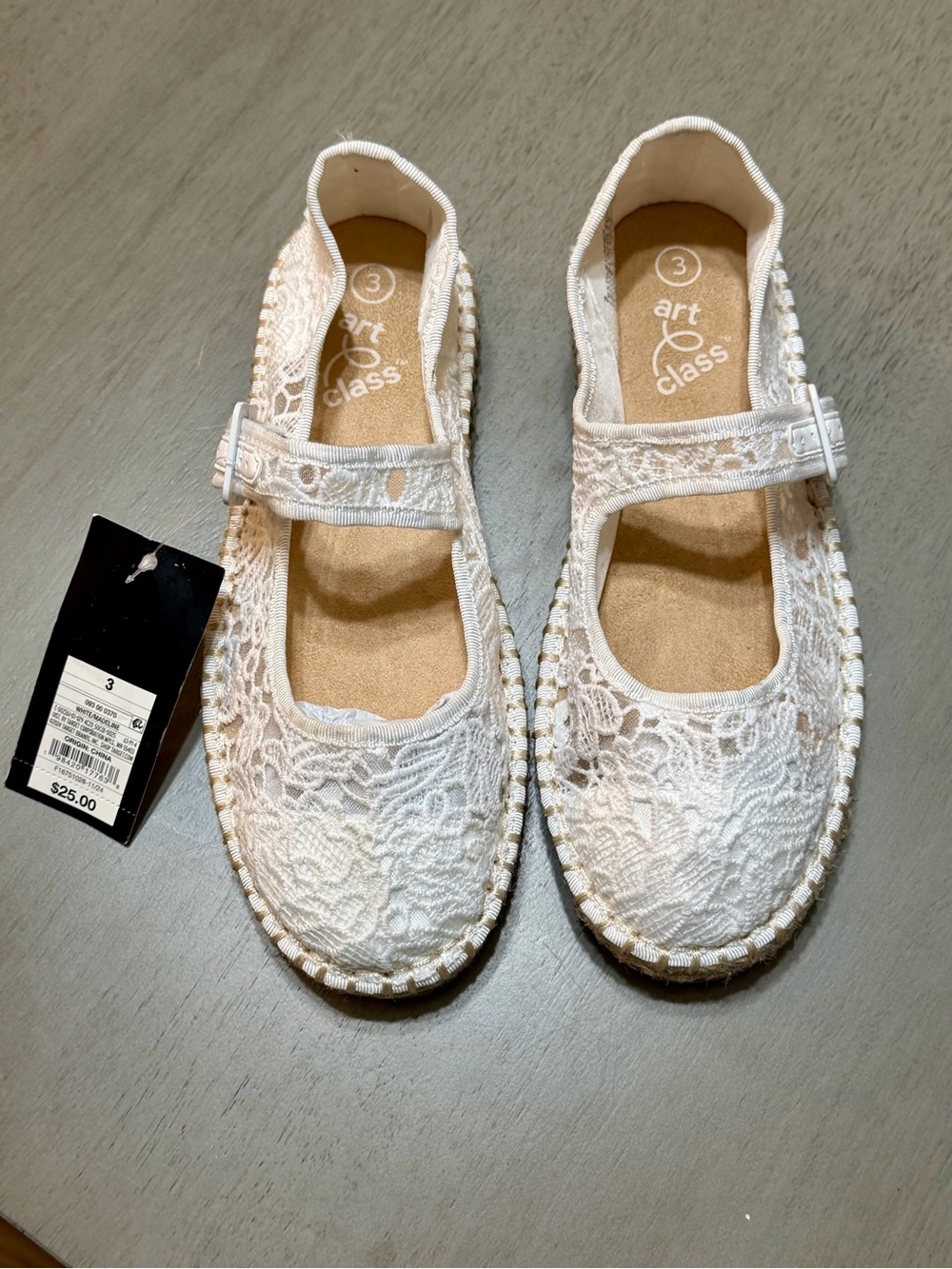 art class White Lace Mary Jane Flats with Braided Trim
